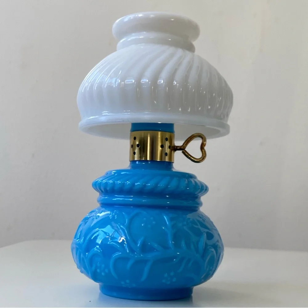 Vintage AVON Blue & White Milk Glass Courting Lamp